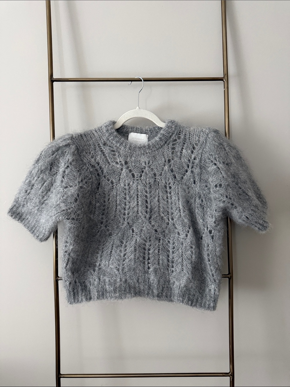 Citizens Of Humanity Heather Gray Mohair Knit Short-Sleeve Sweater